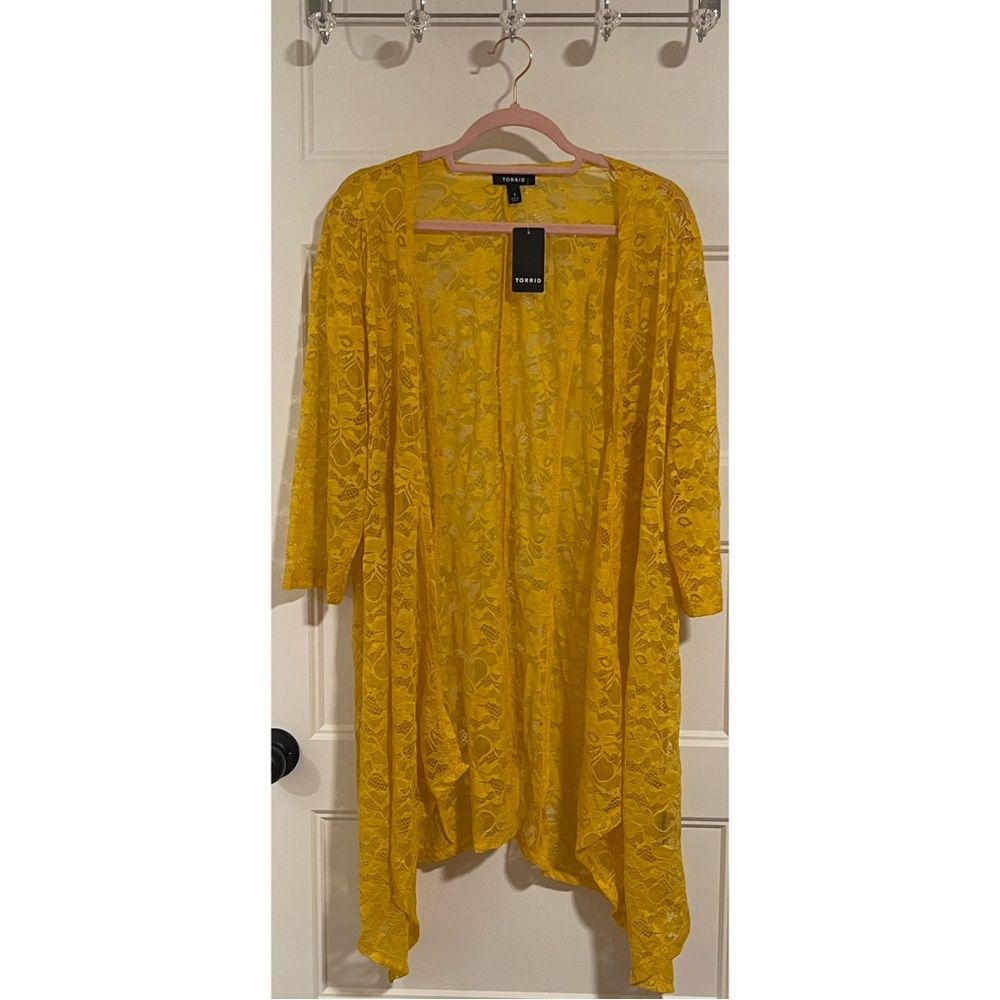 Torrid Yellow Lace Front Kimono Cardigan NWT SZ 1 (14/16) - Picture 6 of 12